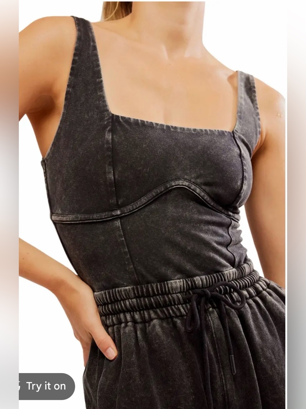 Free People Washed Black Wide-Leg Cotton Jumpsuit - Picture 9 of 9